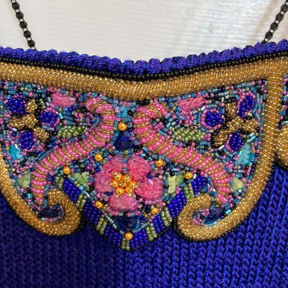 St. John Collection Dark Cobalt Top w/ Embellished Front & Crystal Straps